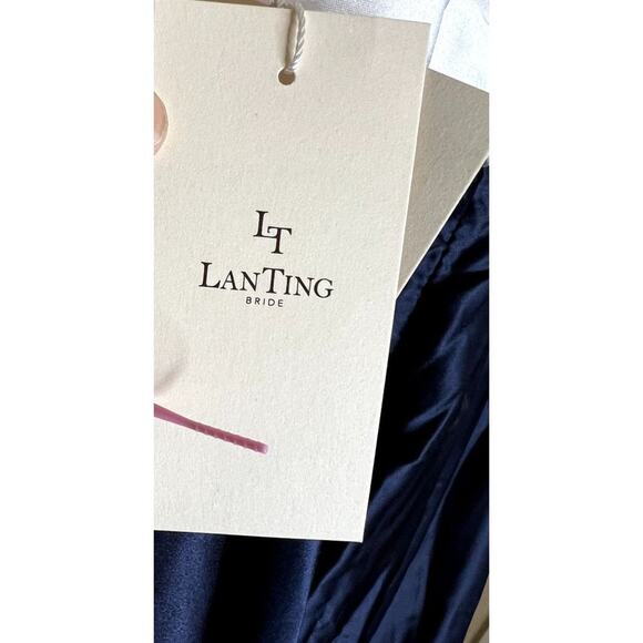 NWT LT LanTing Bride Dress Gown Dark Navy Blue Pearl White Women's Size 10 Faux - Picture 8 of 10